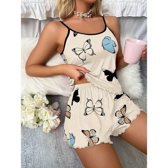 Butterfly Print Two Piece Soft Pajama Set - Picture 1 of 6
